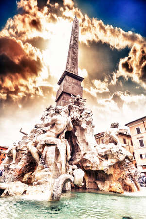 Fountain of the Four Rivers, Rome.の写真素材