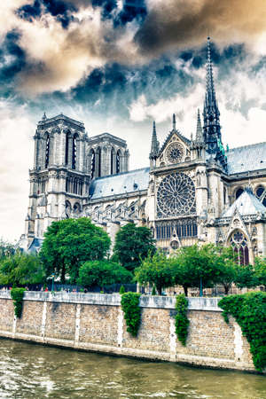 Wonderful sky on Notre Dame Cathedral, Paris.のeditorial素材