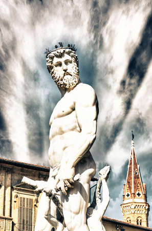 The Neptune statue in piazza della signoria in Florence.のeditorial素材