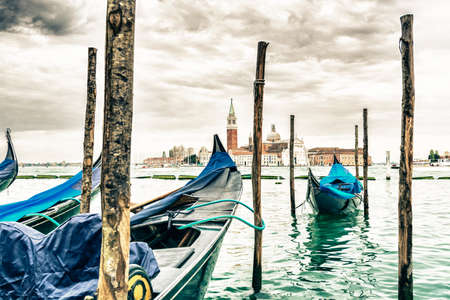 Gondolas at rest in Veniceの写真素材