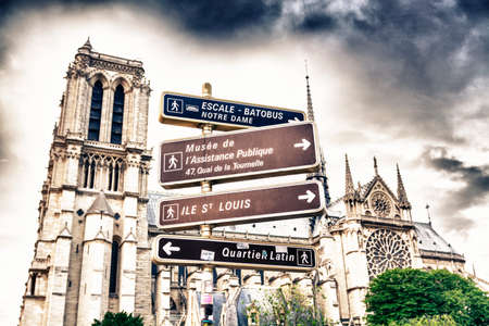 Sign and symbol in front of Notre Dame Church, Paris.の写真素材