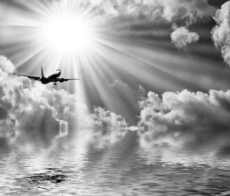 Silhouette of airplane with a beautiful sky.の写真素材