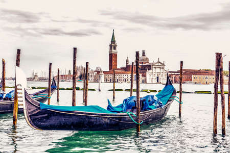 Gondola on background St. George Church in Venice.の写真素材