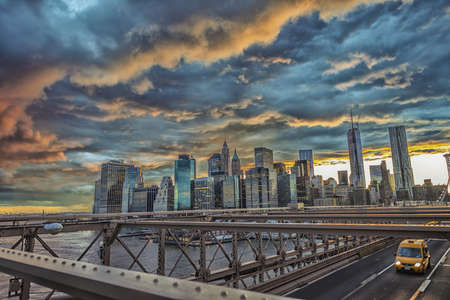 Beautiful view of Manhattan from Brooklyn Bridge.の写真素材