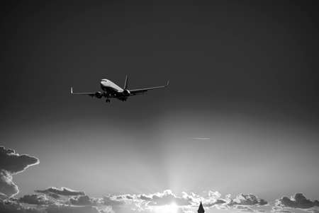 Airplane during the landing phaseの写真素材