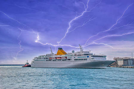 The cruise ship in the harbor.の写真素材