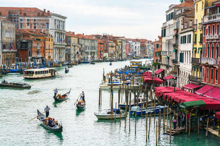 VENICE, ITALY - APRIL 5: View from Rialto bridge on JApril 5, 2014 in Venice, Italy. Rialto is the biggest bridge in Venice.のeditorial素材
