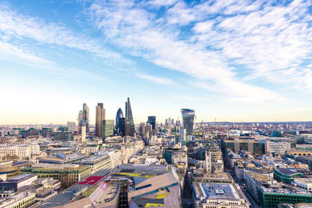 London sunset. View on business modern district.のeditorial素材