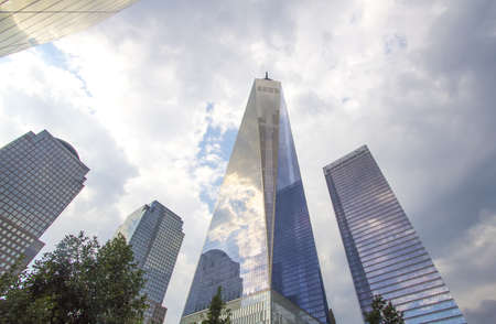 NEW YORK - AUGUST 6: Freedom Tower in Lower Manhattan on August 6, 2015. One World Trade Center is the tallest building in the Western Hemisphere and the third-tallest building in the world.のeditorial素材