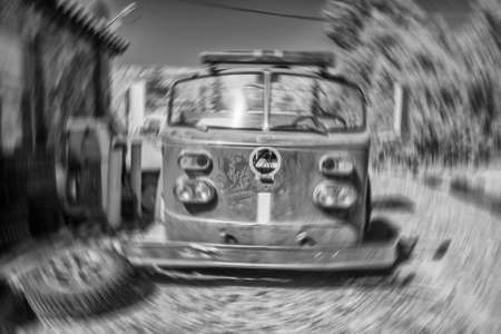 Old fire truck in Death Valley, blurry view.の写真素材