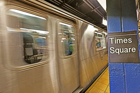 Times Square subway sign in New York City Manhattan station.のeditorial素材