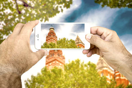 Westimnster Cathedral on smartphone background.