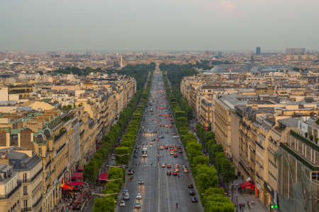 Aerial view of Paris skyline with Tour Eiffel in background.のeditorial素材