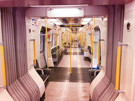 Inside underground train, London.のeditorial素材