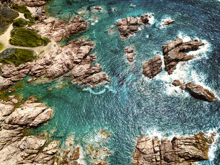 Aerial view from the drone of the beautiful sea of Sardinia.