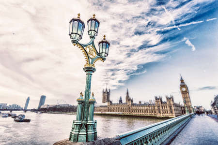 Street Lamp on Westminster Bridge with Big Ben and Palace of Westminster in Background.の写真素材