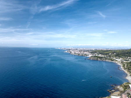 Aerial view of coast and sea.の写真素材