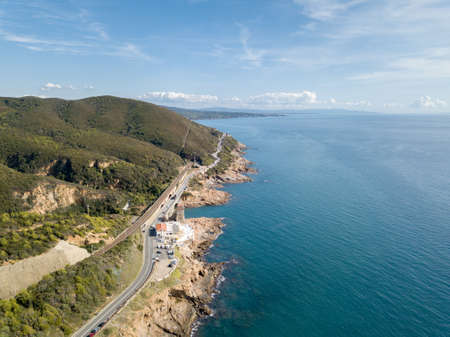 Aerial view of coast and sea.