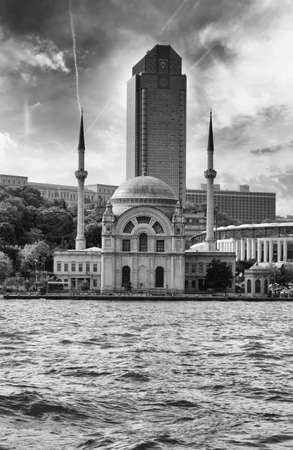 Dolmabahce Mosque and modern skyscraper, Istanbul, Turkey.の写真素材