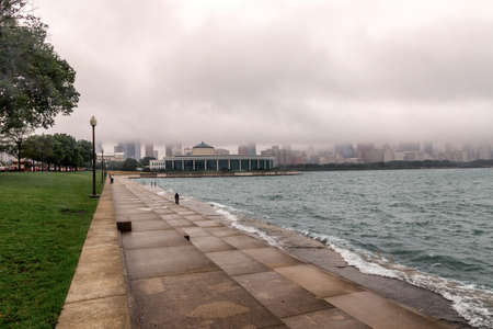 Skyline of Chicago in the fog.の写真素材