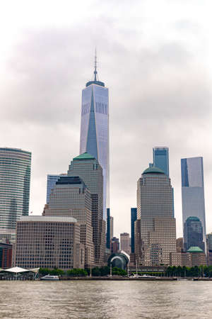 Skyscrapers of Manhattan view from the boat.のeditorial素材