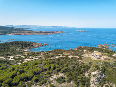 Sardinian coast and sea, aerial view.
