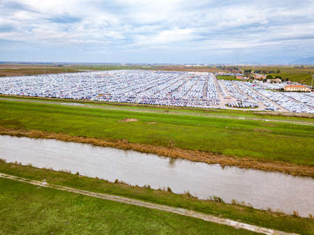 Aerial view of the customs car park.