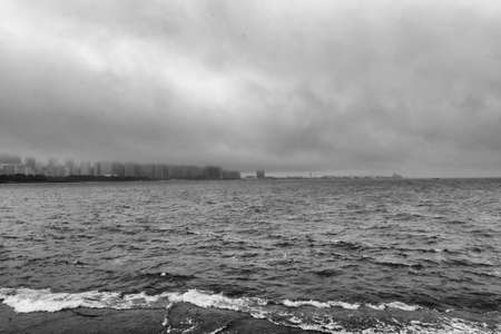 Skyline of Chicago in the fog.の写真素材