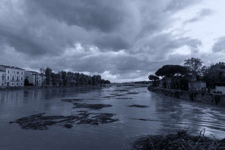 View of the Arno river  during the swollen.の写真素材