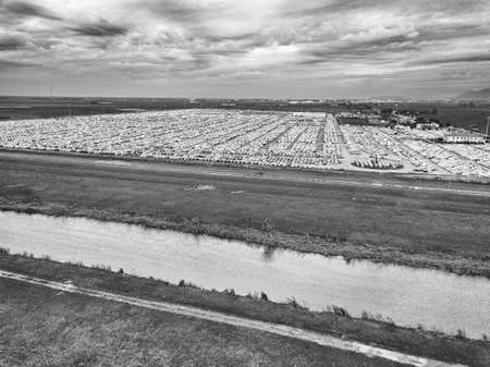 Aerial view of the customs car park.の写真素材