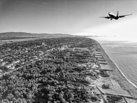 Aerial view of an aircraft during landing.の写真素材