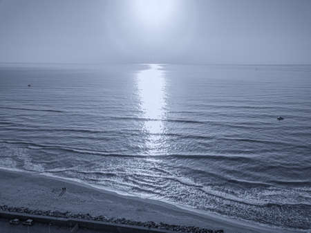 Aerial view from drone of a spectacular sunset on sea.の写真素材