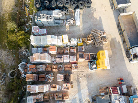 PISA, ITALY, FEBRUARY 08, 2020. Aerial view from drone of warehouse  of building materials.のeditorial素材