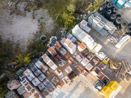 PISA, ITALY, FEBRUARY 08, 2020. Aerial view from drone of warehouse  of building materials.のeditorial素材