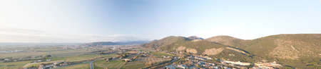 Panoramic aerial view of the hills in Tuscany.の写真素材