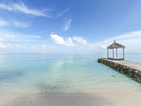 Wooden structure for the sun of the Maldives.の写真素材