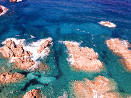 Aerial view of the rocky coast.の写真素材