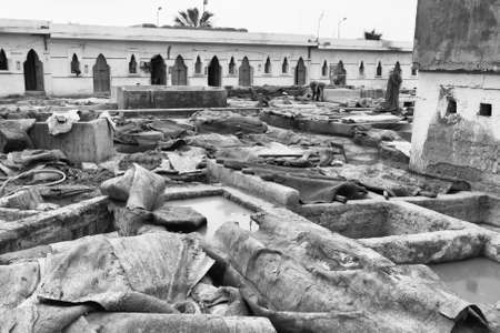 Leather processing-Marrakech, JemaÃ¢ el Fna Square.の写真素材