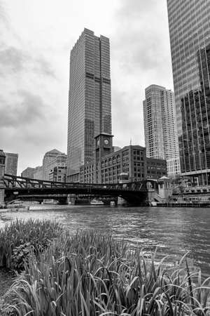 Chciago, bridges, skyscrapers and old building.の写真素材