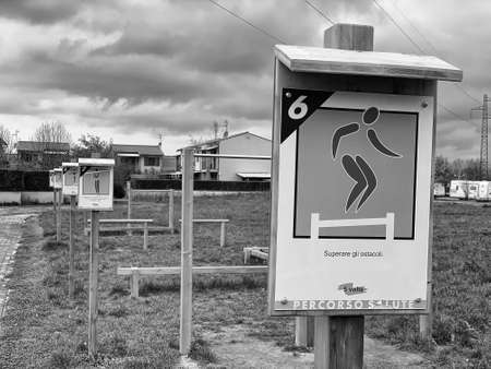 Outdoor gymnastics gear in a city park.の写真素材