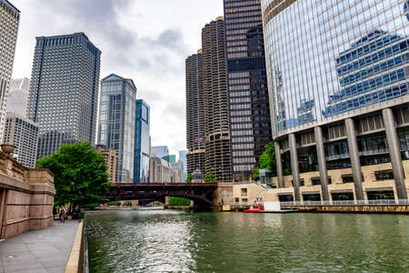 Beautiful view fo Chicago, bridge and skyscfrapers from the river.の写真素材