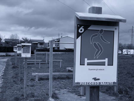 Outdoor gymnastics gear in a city park.の写真素材