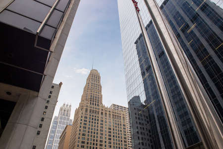 Chicago skyscrapers, steel, glass and old brick buildings.の写真素材