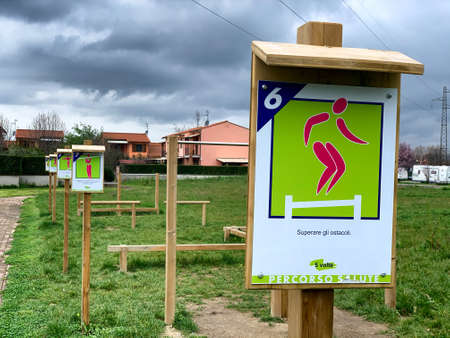 Outdoor gymnastics gear in a city park.の写真素材