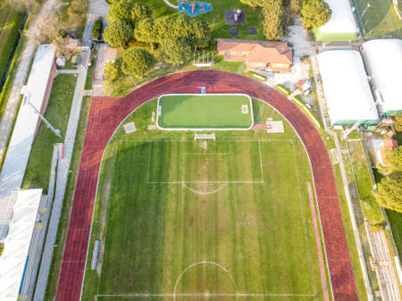 Aerial view from drone, sports facilities closed due to quarantineの写真素材