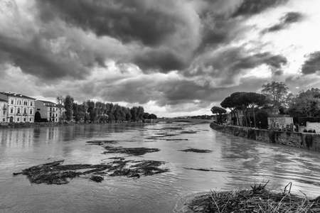 View of the Arno river  during the swollen.の写真素材