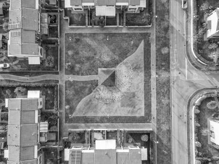 Aerial view from drone a little outdoor park between buildings.の写真素材