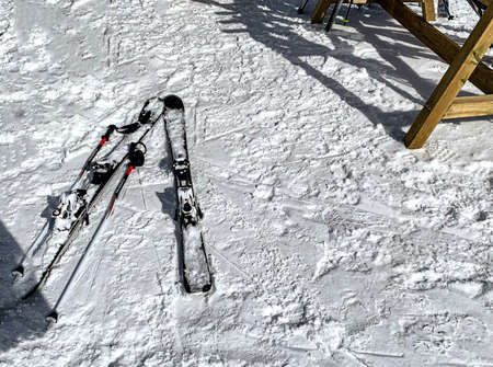 Ski on the snow at rest after a good skiing.の写真素材