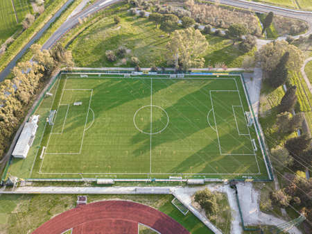 Aerial view from drone, sports facilities closed due to quarantine for Covid-19.のeditorial素材