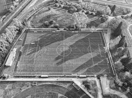 Aerial view from drone, sports facilities closed due to quarantine for Covid-19.のeditorial素材